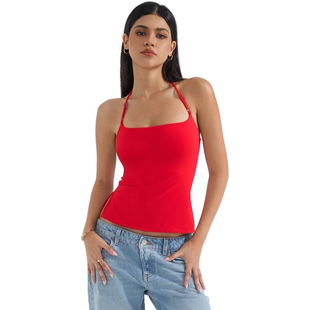 Women Backless Halter Tank Top Double Lined Crop Summer Going Out
